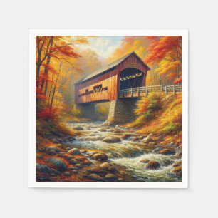 classic, autumn covered bridge napkin