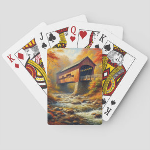 classic, autumn covered bridge playing cards