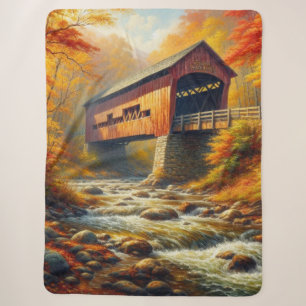 classic, autumn covered bridge sherpa blanket