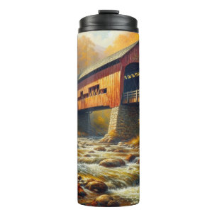 classic, autumn covered bridge thermal tumbler