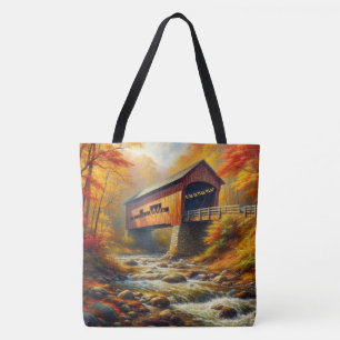 classic, autumn covered bridge tote bag
