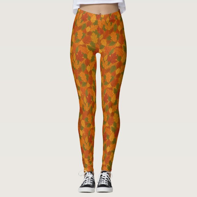 Classic Autumn/fall leaves patterned  Leggings (Front)