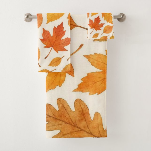  Classic Autumn Leaves on White Fall Season  Bath Towel Set (Insitu)