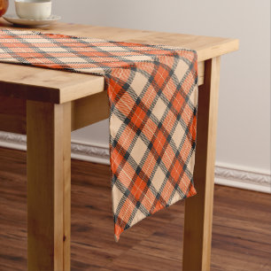 Classic Autumn Pumpkin Orange Brown Tartan Pattern Medium Table Runner