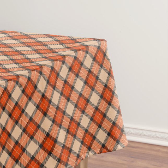 Classic Autumn Pumpkin Orange Brown Tartan Pattern Tablecloth (In Situ)
