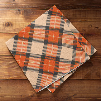 Classic Autumn Pumpkin Orange Brown Tartan Pattern Tea Towel