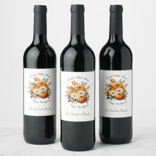 Classic Autumn Pumpkin Thanksgiving  Wine Label
