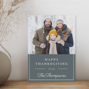 Classic Autumn Slate Blue Thanksgiving Photo Holiday Card