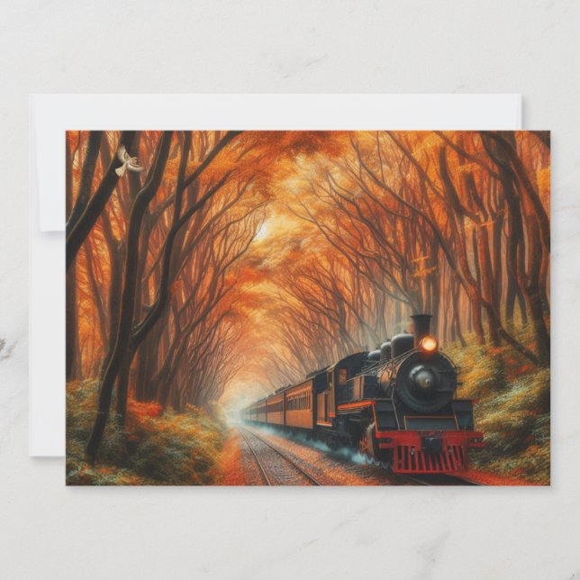 classic Autumn train Invitation (Front)
