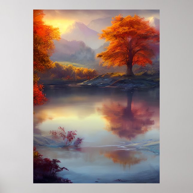 Classic Autumn view of a Lake trees 2 Poster (Front)