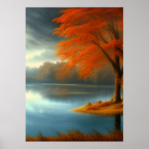 Classic Autumn view of a Lake trees Poster
