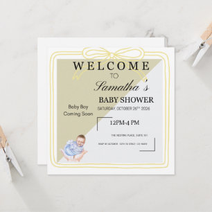 Classic Baby Boy Coming Soon Invitation   Soft Gol