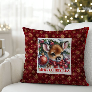 Classic Baby Fawn Winter Scene Kids Room Decor Cushion
