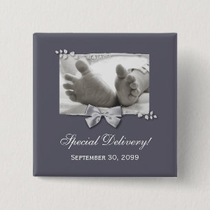 Classic Baby Feet Elegant Birth Announcement 15 Cm Square Badge