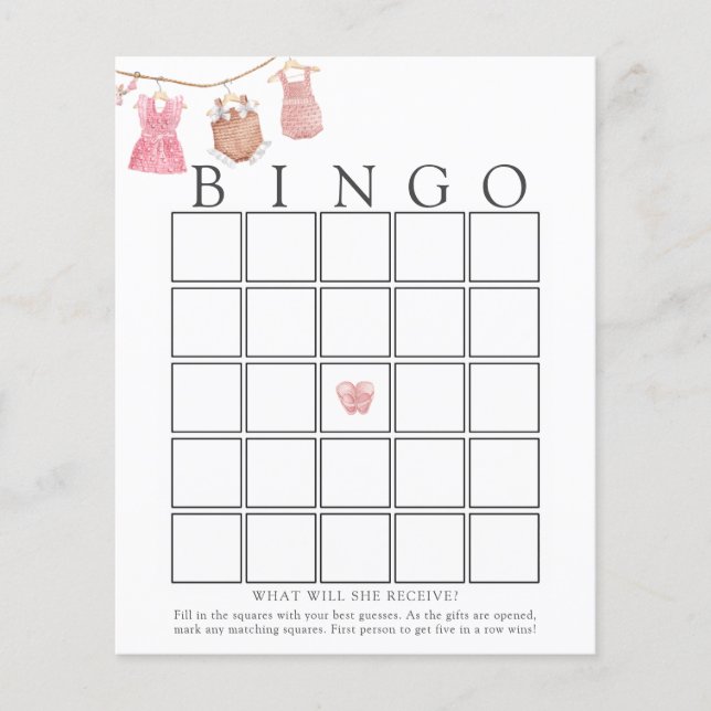 Classic Baby Girl Baby Bingo Game Card (Front)
