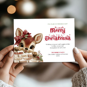 Classic Baby Reindeer Kids Watercolor Holiday Card