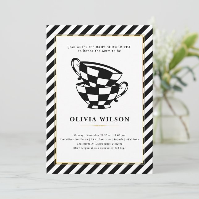 Classic Baby Shower Tea Party Invitation (Standing Front)