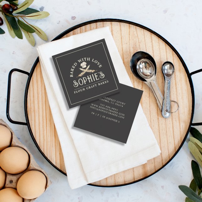 Classic Baker's Logo Black Business Card (Creator Uploaded)