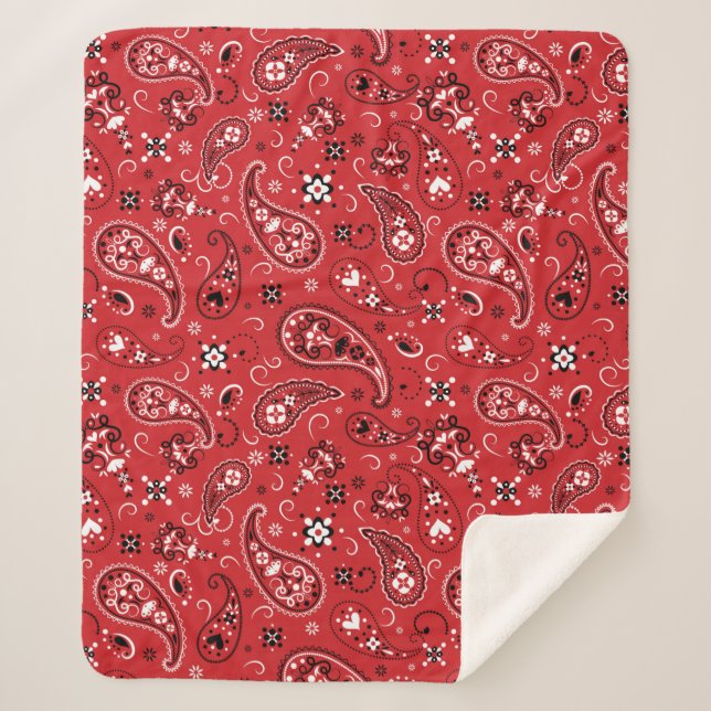Classic Bandanna Red Paisley Sherpa Blanket (Front)