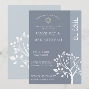Classic Bar Mitzvah Dusty Blue Tree of Life Invitation