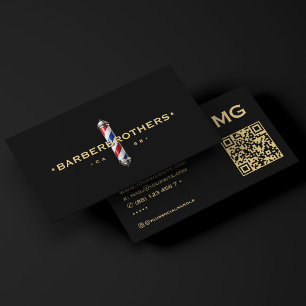 Classic Barber Pole Black Barbershop Business Card