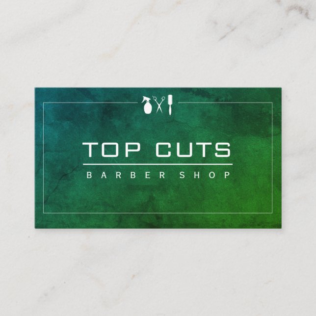Classic Barber Shop Sleek Green Purple Business Card (Front)