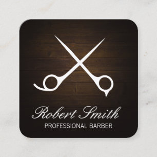 Classic Barber Shop   Wood   Scissors Square Business Card