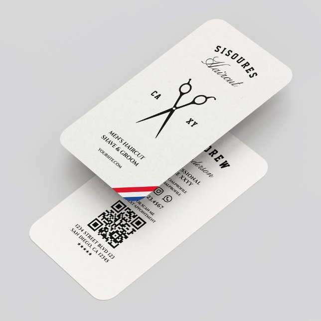 Classic Barbershop Barber Red White Blue Modern  Business Card (Classic Barbershop Barber Red White Blue Modern Business Card
)