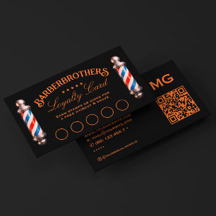 Classic Barbershop Pole Orange Black Loyalty Business Card