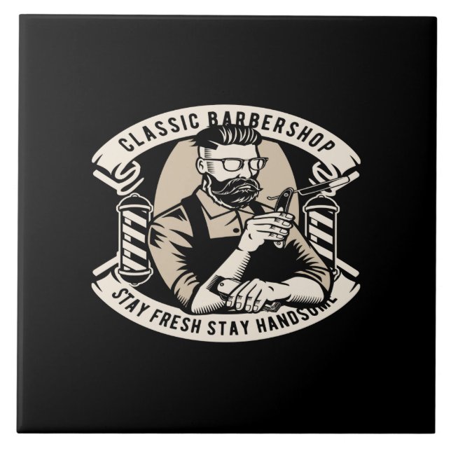 classic barbershop stay fresh stay handsome tile (Front)