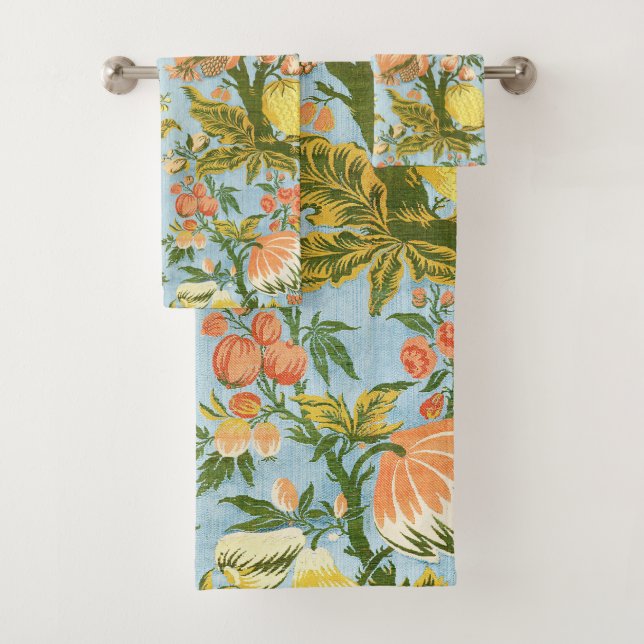 Classic Baroque Floral Fruit Damask Textile Bath Towel Set (Insitu)