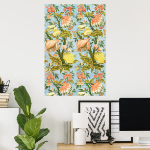 Classic Baroque Floral Fruit Damask Textile Poster