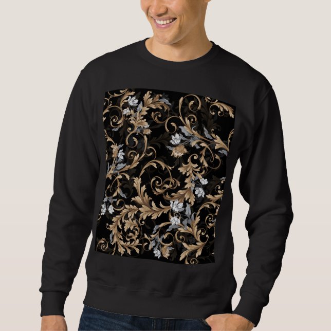 Classic baroque flowers: black background. sweatshirt (Front)