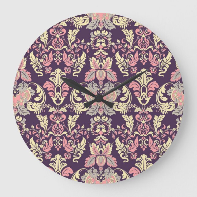 Classic baroque, vintage floral wallpaper. large clock (Front)