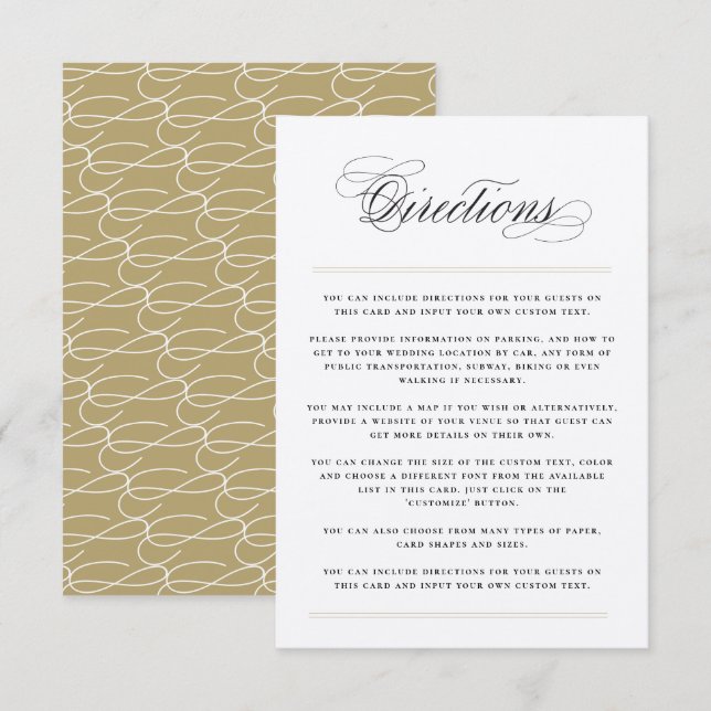 Classic Bars Directions Wedding Enclosure Card (Front/Back)