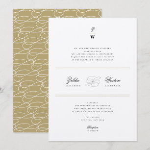 Classic Bars Lines Double Monogram Modern Wedding Invitation