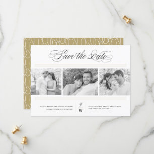 Classic Bars Monogram Modern 3 Multi Photo Wedding Save The Date