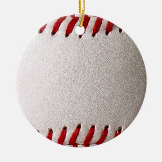 Classic Baseball and Softball Red Stitching Ceramic Tree Decoration (Front)