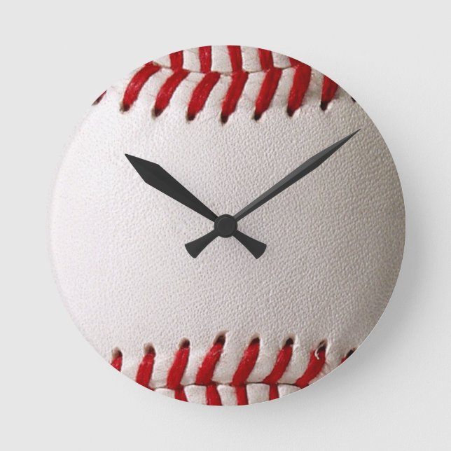 Classic Baseball and Softball Red Stitching Round Clock (Front)