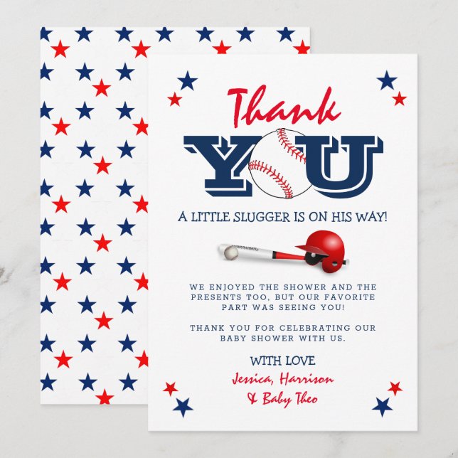 Classic Baseball Boy Baby Shower  Thank You Card (Front/Back)
