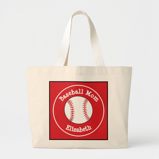 Classic Baseball Mum Red White Personalised  Large Tote Bag (Front)