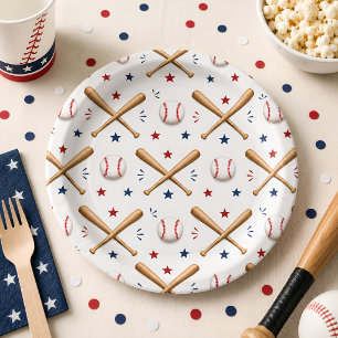 Classic Baseball Pattern Paper Plates Kids Sports