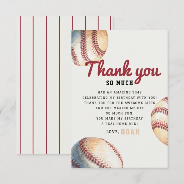 Classic Baseball Pinstripes Thank You Card (Front/Back)