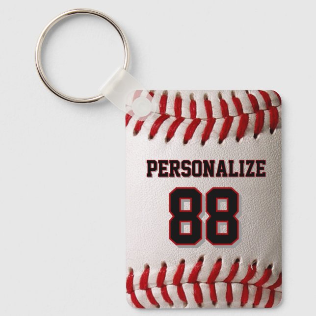 Classic Baseball Stitch Custom Name and Number Key Ring (Front)
