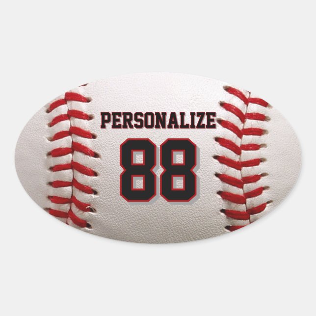 Classic Baseball Stitch Custom Name and Number Oval Sticker (Front)