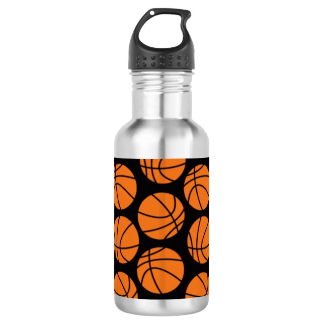 Classic Basketball Pattern on Black 710 Ml Water Bottle (Front)
