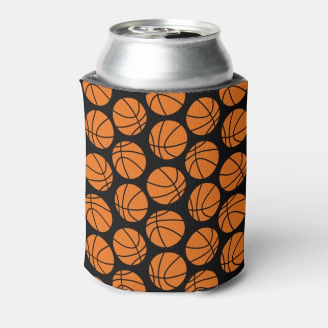 Classic Basketball Pattern on Black Can Cooler (Can Back)