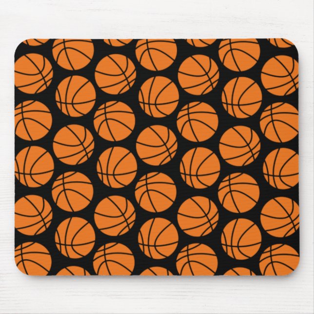 Classic Basketball Pattern on Black Mouse Mat (Front)