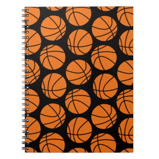 Classic Basketball Pattern on Black Notebook (Front)
