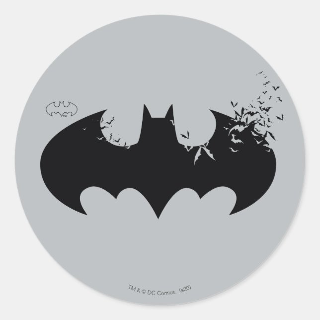 Classic Batman Logo Dissolving Into Bats Classic Round Sticker (Front)